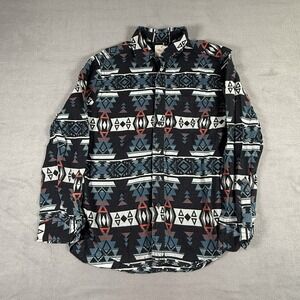 Heritage Flannel Aztec Large Button‎ Up Geometric Long Sleeve Black Blue